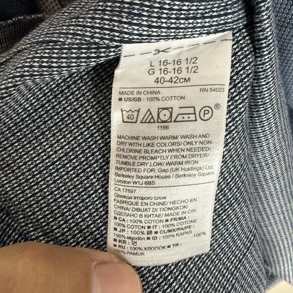 Banana Republic Shirt Men L Blue Small Dot Grant Fit Long Sleeve Button-Up - Picture 11 of 11